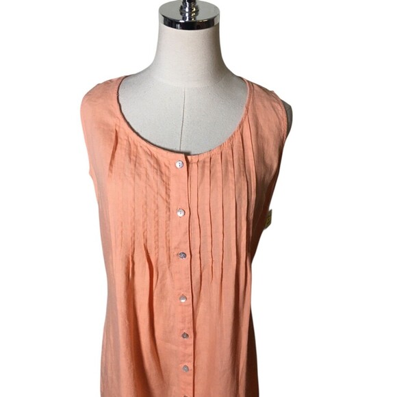 Russ Berens Dress Women's Size XS Orange Linen Pleated Button Up Sleeveless - Picture 3 of 6